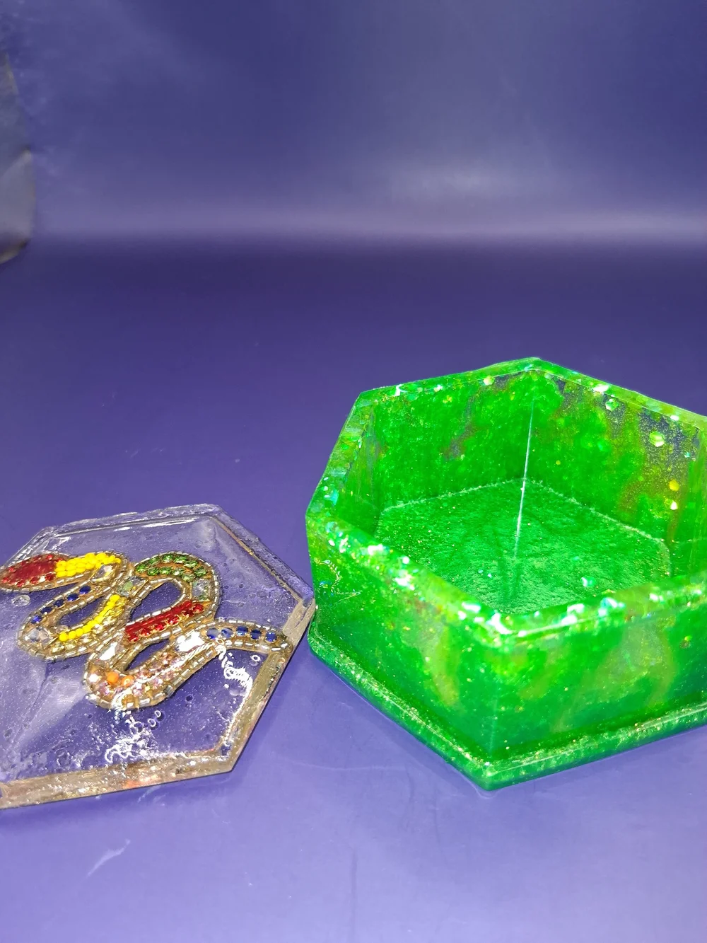 Green Hexagonal Beaded Trinket Box